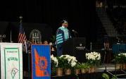 Brian O. Hemphill, Ph值.D., delivers his first commencement address as ODU president Saturday morning at Chartway Arena. Photo Chuck Thomas/ODU