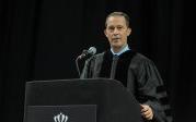 Scott Cooke '93, '96, group vice president and chief financial officer for Toyota Financial 服务s, spoke at the 2 p.m. ceremony for the College of 艺术 and 信, Strome College of Business and College of 健康 Sciences. Photo Chuck Thomas/ODU